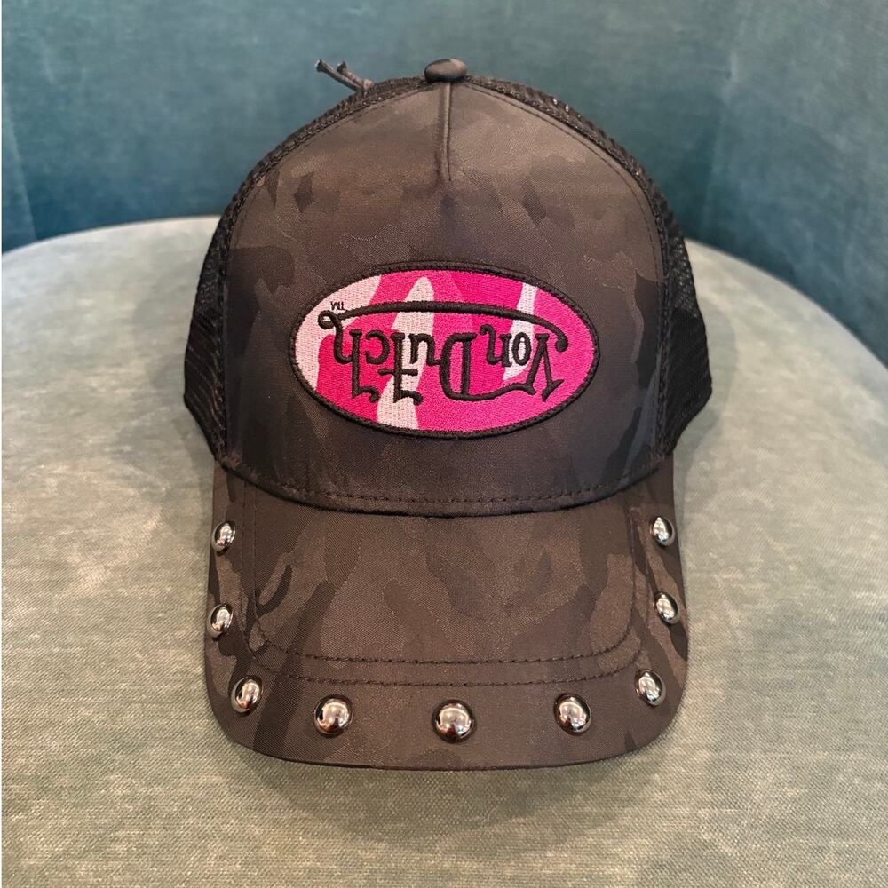 Von Dutch Trucker Hat Black Pink Camo Studded NWT
